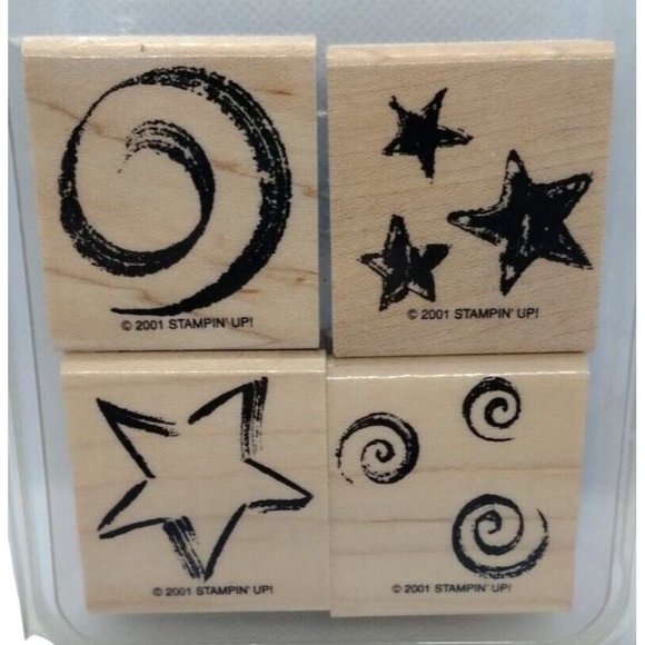 Stampin Up Star and Swirls 4 Piece Rubber Stamp Kit Mounted Shapes Symbols - Picture 3 of 5